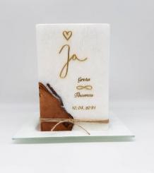 Hochzeitskerze Holzoptik 14x7x21 cm 